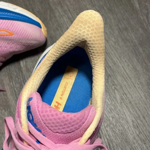 Hoka Clifton 9 Pink and Blue Athletic Shoes with Breathable Mesh