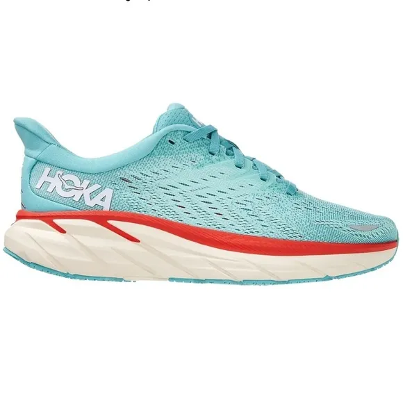 Hoka One One Clifton 8 Aquarelle / Eggshell Blue Red Women's Size 9.5