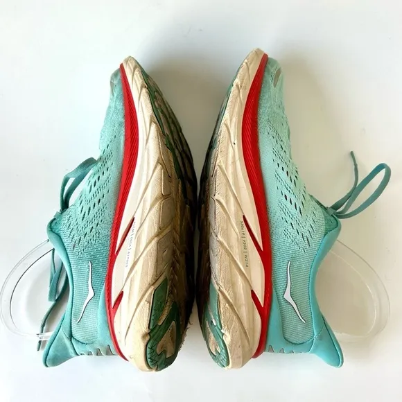 Hoka One One Clifton 8 Aquarelle / Eggshell Blue Red Women's Size 9.5