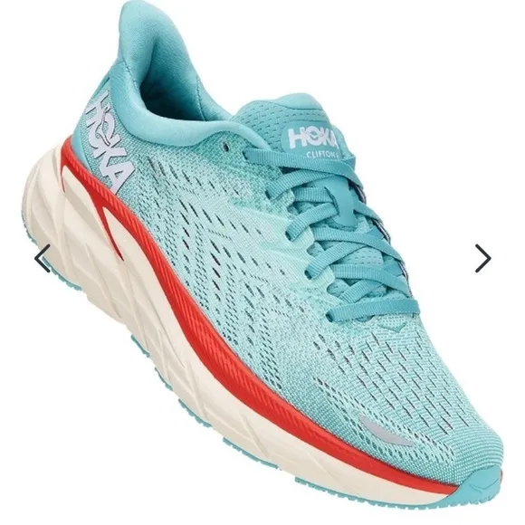 Hoka One One Clifton 8 Aquarelle / Eggshell Blue Red Women's Size 9.5