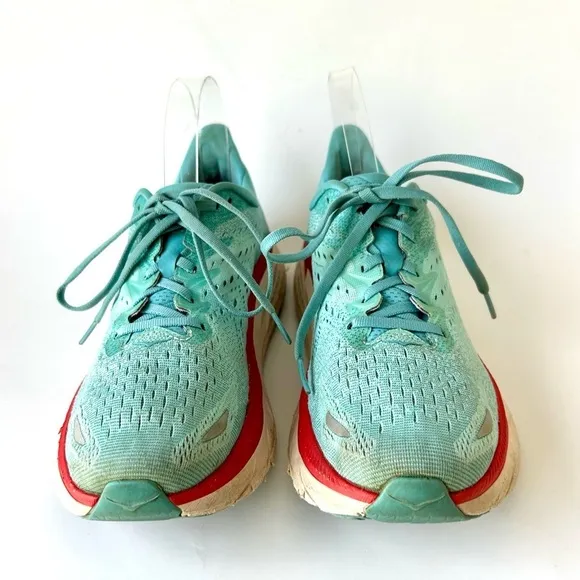 Hoka One One Clifton 8 Aquarelle / Eggshell Blue Red Women's Size 9.5