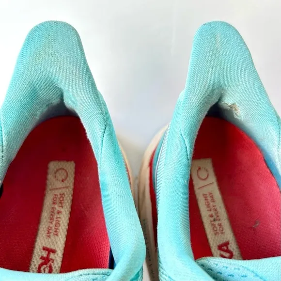 Hoka One One Clifton 8 Aquarelle / Eggshell Blue Red Women's Size 9.5