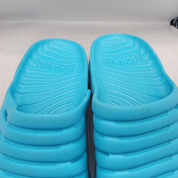 Hoka One One Mens Size 14 Aqua Blue Recovery Slide Sandals Lightweight Cushioned