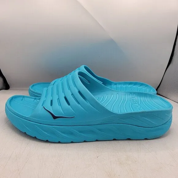 Hoka One One Mens Size 14 Aqua Blue Recovery Slide Sandals Lightweight Cushioned