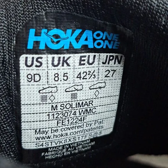 Hoka One One Solimar Lightweight Running Sneaker Men's Sz 9 D White Cosmic Gray