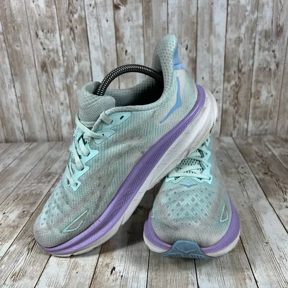 Hoka Women's Clifton 9 Sunlit Ocean / Lilac Mist Lace Up Sneakers‎ Size 9