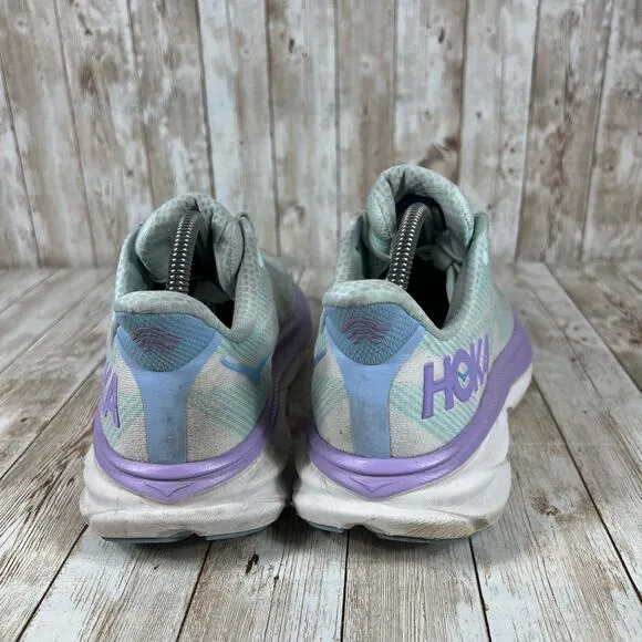 Hoka Women's Clifton 9 Sunlit Ocean / Lilac Mist Lace Up Sneakers‎ Size 9