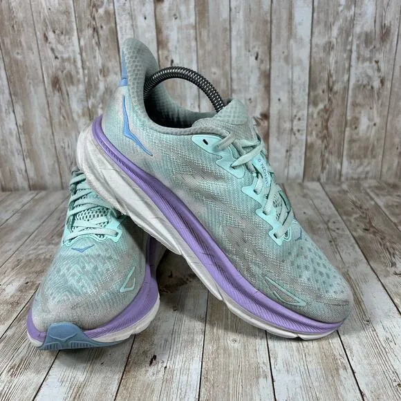 Hoka Women's Clifton 9 Sunlit Ocean / Lilac Mist Lace Up Sneakers‎ Size 9