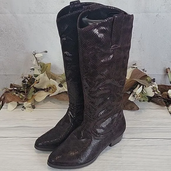 Honey Bee knee high python textured fabric boots Women's Size 8.5