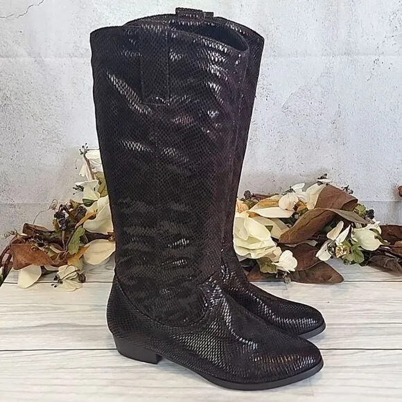 Honey Bee knee high python textured fabric boots Women's Size 8.5