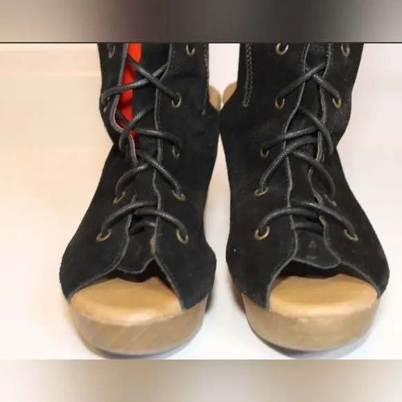 HP🥳 Vintage Jeffrey Campbell Tall Lace Up Peep Toe Boots &quot;woodies&quot;