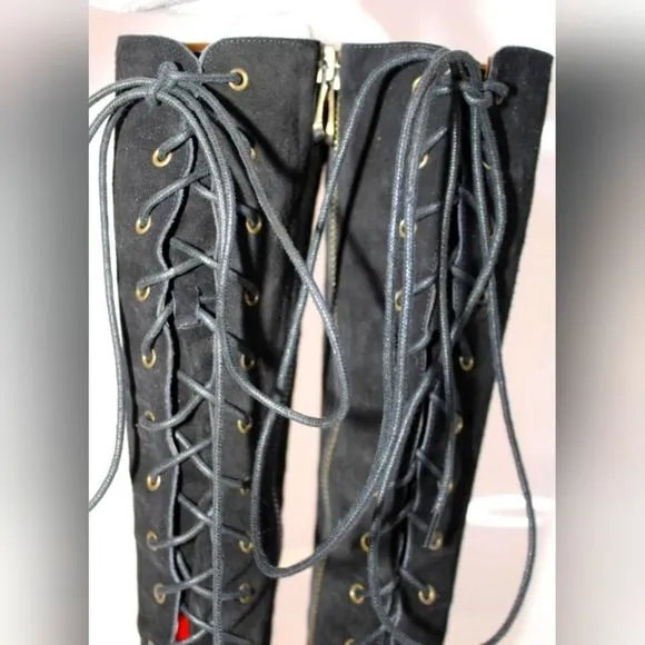 HP🥳 Vintage Jeffrey Campbell Tall Lace Up Peep Toe Boots &quot;woodies&quot;