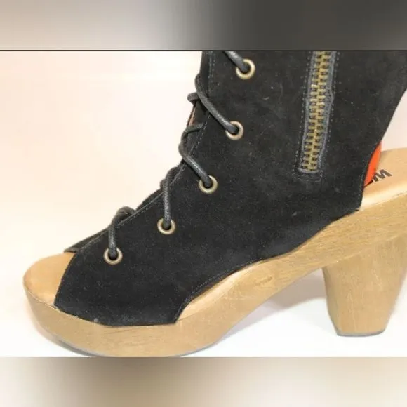 HP🥳 Vintage Jeffrey Campbell Tall Lace Up Peep Toe Boots &quot;woodies&quot;