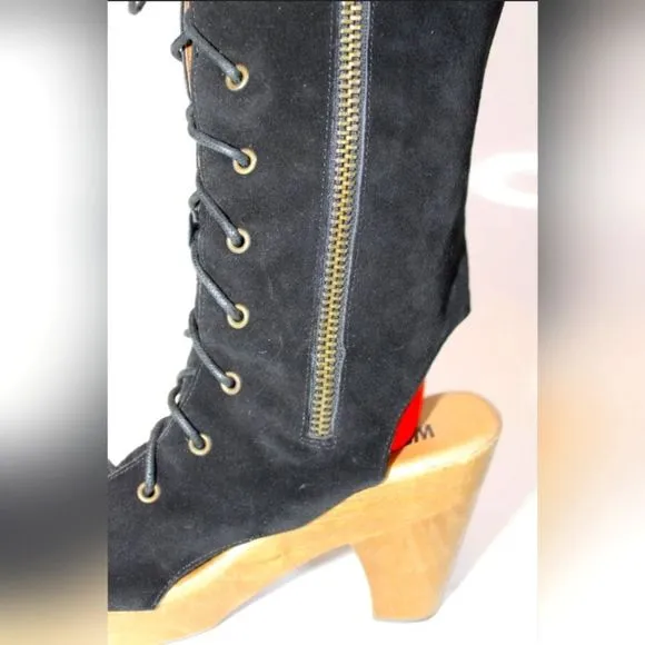 HP🥳 Vintage Jeffrey Campbell Tall Lace Up Peep Toe Boots &quot;woodies&quot;