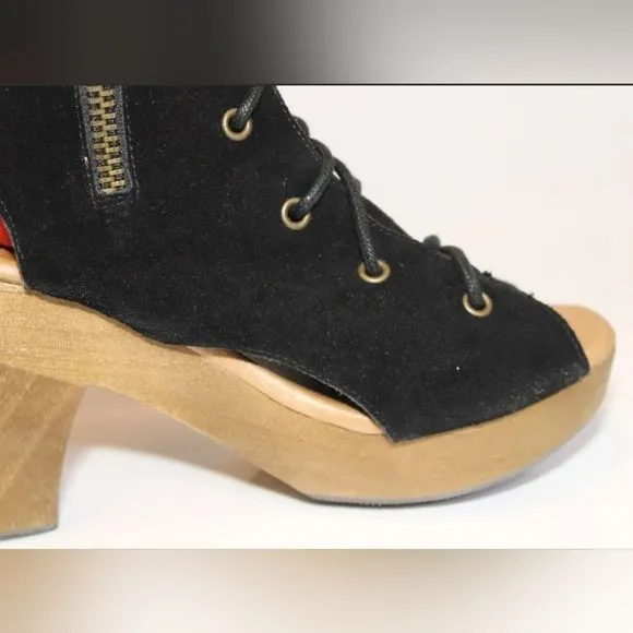 HP🥳 Vintage Jeffrey Campbell Tall Lace Up Peep Toe Boots &quot;woodies&quot;