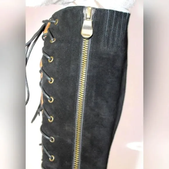 HP🥳 Vintage Jeffrey Campbell Tall Lace Up Peep Toe Boots &quot;woodies&quot;