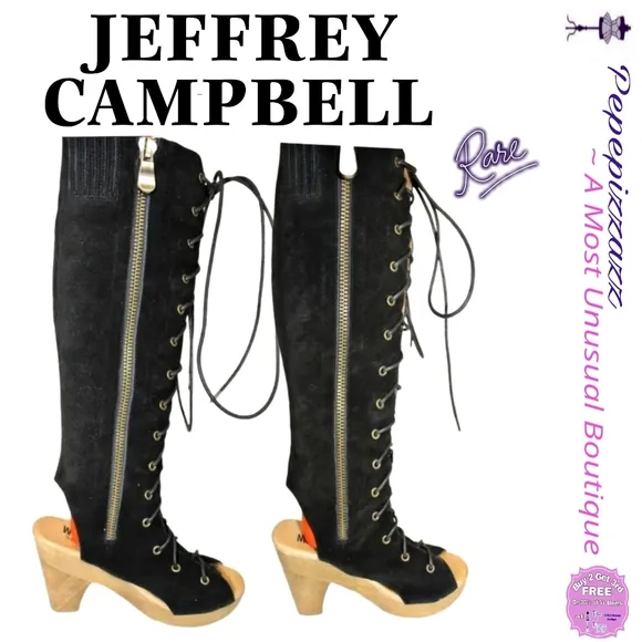 HP🥳 Vintage Jeffrey Campbell Tall Lace Up Peep Toe Boots &quot;woodies&quot;