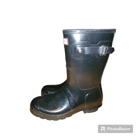 Hunter Black Adjustable Short Gloss Rain Boots Size 9