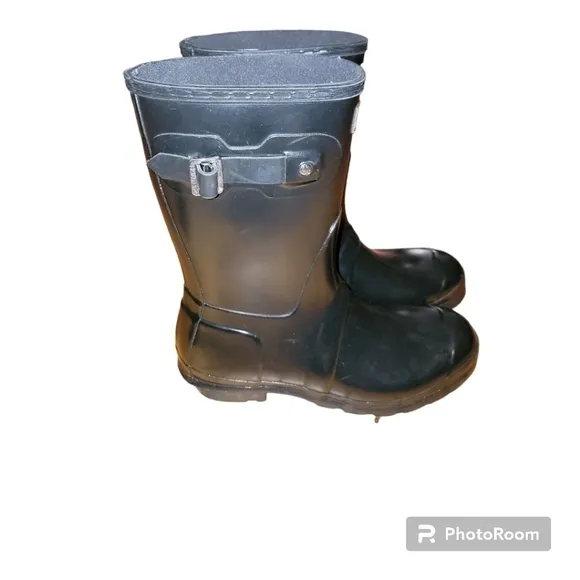 Hunter Black Adjustable Short Gloss Rain Boots Size 9