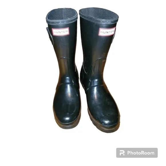 Hunter Black Adjustable Short Gloss Rain Boots Size 9