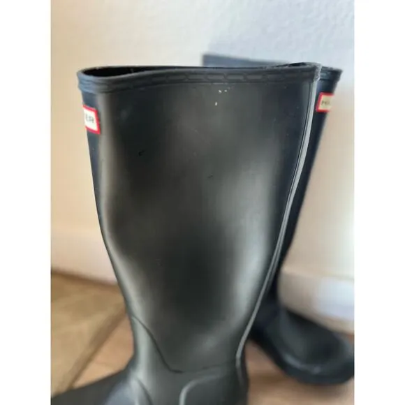 Hunter Black Matte Tall Rubber Boots Size 9