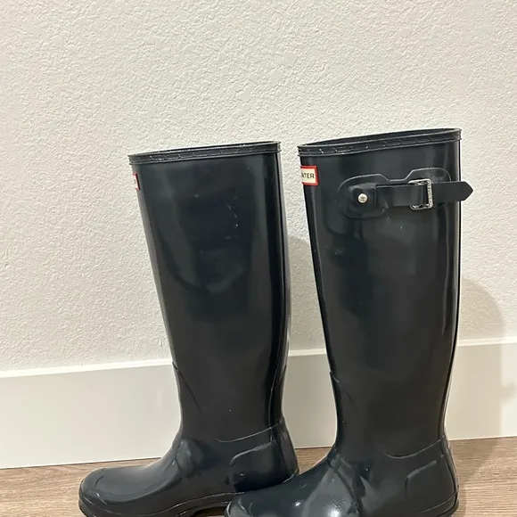 Hunter Black Patent Tall Rain Boots
