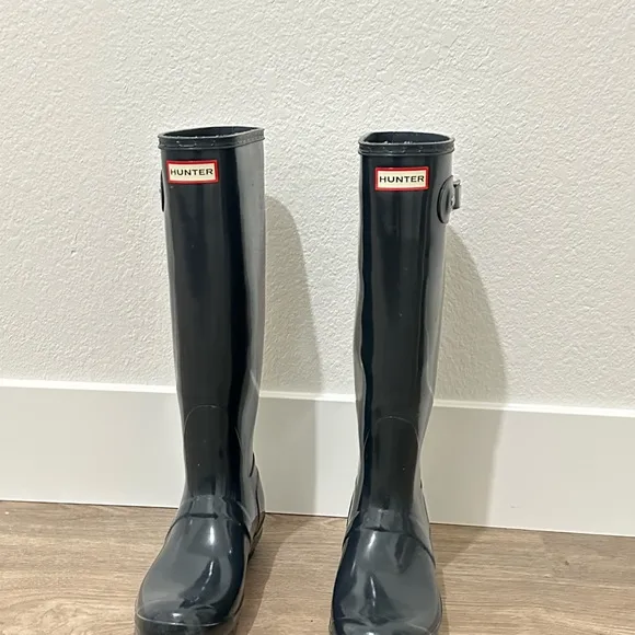 Hunter Black Patent Tall Rain Boots