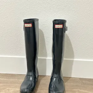 Hunter Black Patent Tall Rain Boots