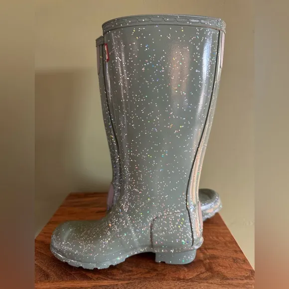 HUNTER Kids Original Giant Green Glitter Rain Boots Sz 1B / 2G