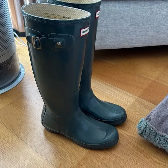 Hunter Original Gloss Tall Rain Boots Luna Gray with liners size 7