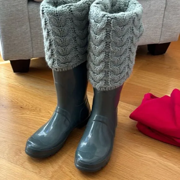 Hunter Original Gloss Tall Rain Boots Luna Gray with liners size 7