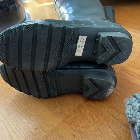 Hunter Original Gloss Tall Rain Boots Luna Gray with liners size 7