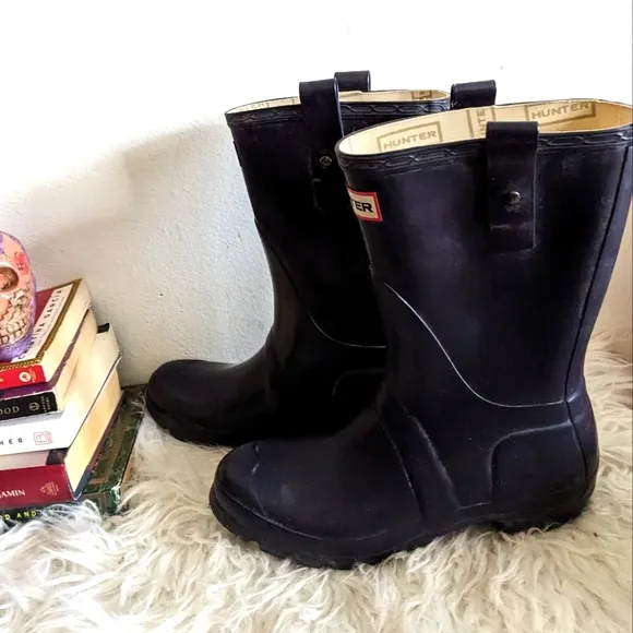HUNTER Original Short Waterproof Wellington Rain Boots Aubergine Navy W23615 7