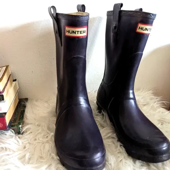 HUNTER Original Short Waterproof Wellington Rain Boots Aubergine Navy W23615 7