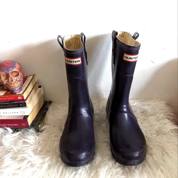 HUNTER Original Short Waterproof Wellington Rain Boots Aubergine Navy W23615 7