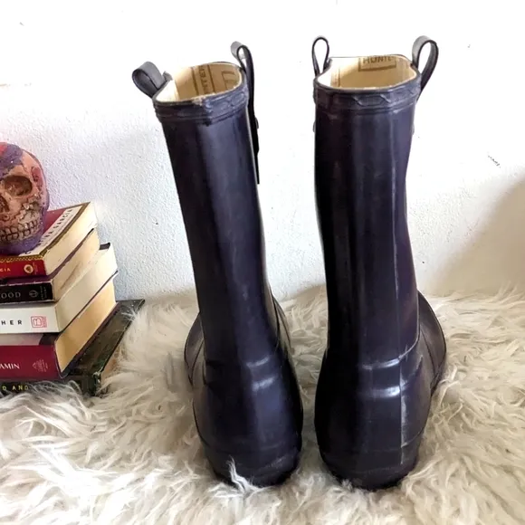 HUNTER Original Short Waterproof Wellington Rain Boots Aubergine Navy W23615 7
