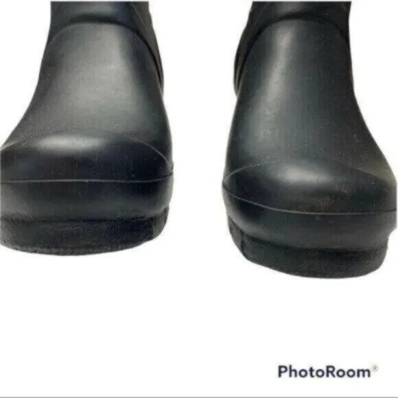 Hunter Original Slim Textured Black Tall Rain Boots w/ Side Zipper Sz 7