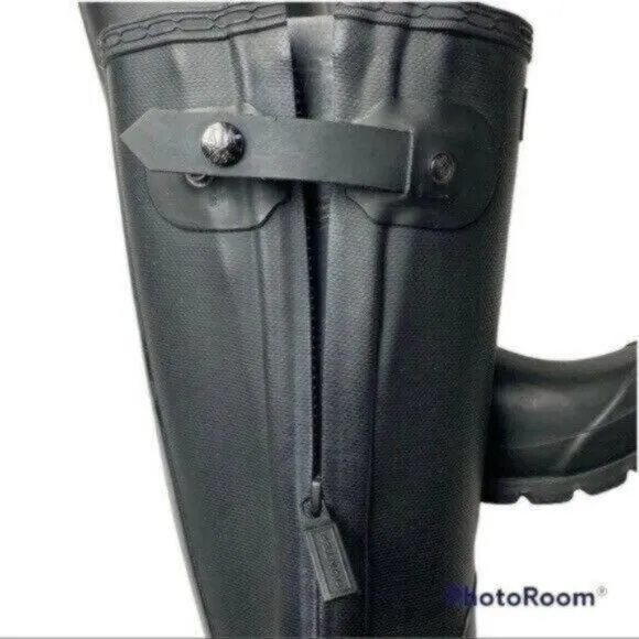 Hunter Original Slim Textured Black Tall Rain Boots w/ Side Zipper Sz 7