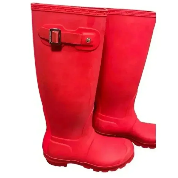 Hunter Original Stripe Tall Matte Coral/Pink Rubber Rain Boots Women's Size 6