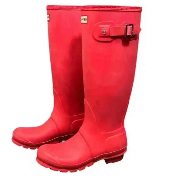 Hunter Original Stripe Tall Matte Coral/Pink Rubber Rain Boots Women's Size 6