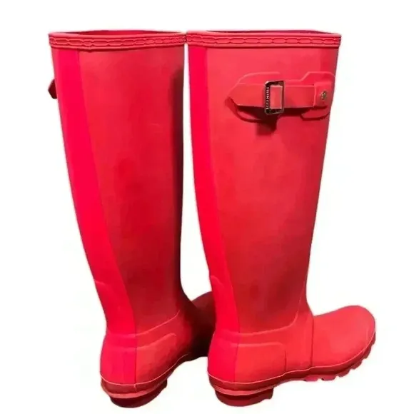 Hunter Original Stripe Tall Matte Coral/Pink Rubber Rain Boots Women's Size 6