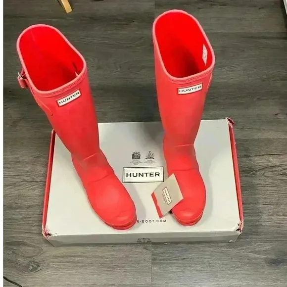 Hunter Original Stripe Tall Matte Coral/Pink Rubber Rain Boots Women's Size 6