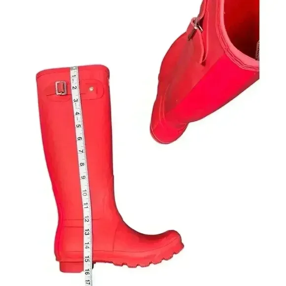 Hunter Original Stripe Tall Matte Coral/Pink Rubber Rain Boots Women's Size 6