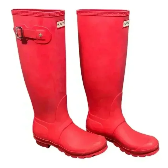 Hunter Original Stripe Tall Matte Coral/Pink Rubber Rain Boots Women's Size 6