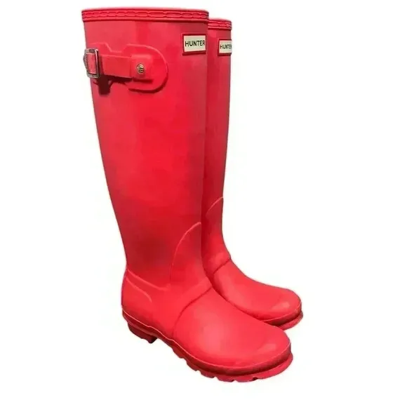 Hunter Original Stripe Tall Matte Coral/Pink Rubber Rain Boots Women's Size 6