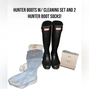 Hunter original tall black rain boots   cleaning set   2 Hunter Boot Socks! SZ 9