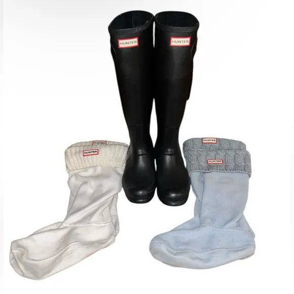 Hunter original tall black rain boots   cleaning set   2 Hunter Boot Socks! SZ 9