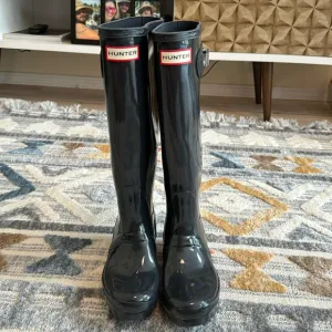 HUNTER Original Tall Gloss Rain Boots In Dark Slate