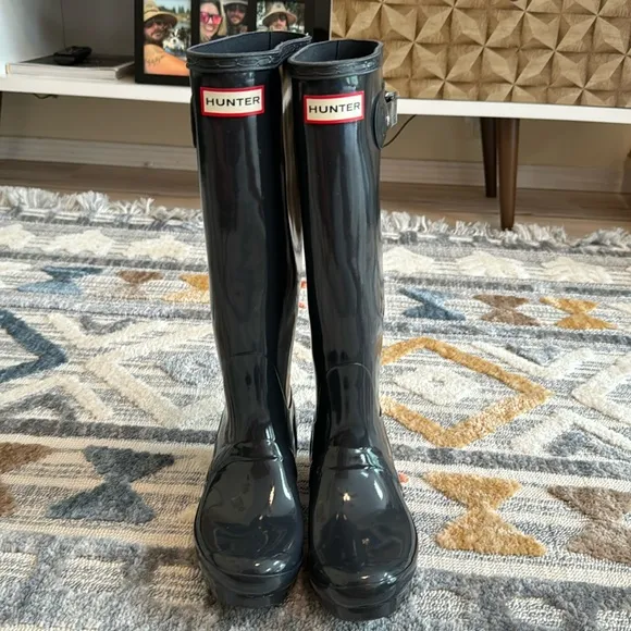 HUNTER Original Tall Gloss Rain Boots In Dark Slate