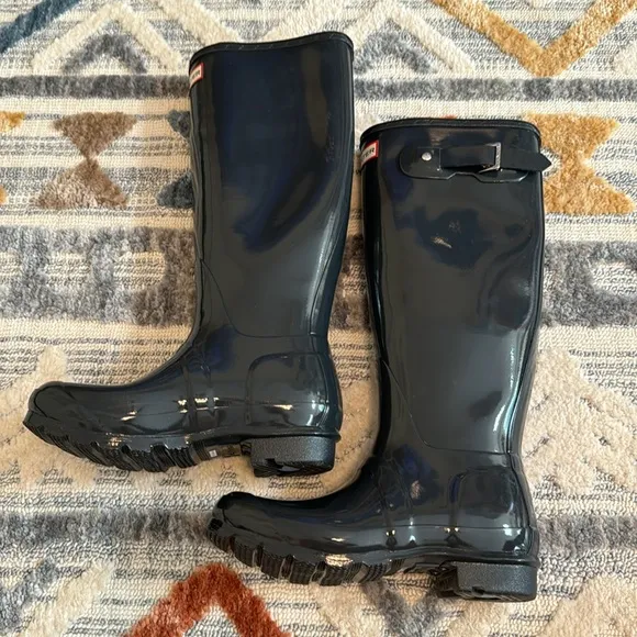 HUNTER Original Tall Gloss Rain Boots In Dark Slate